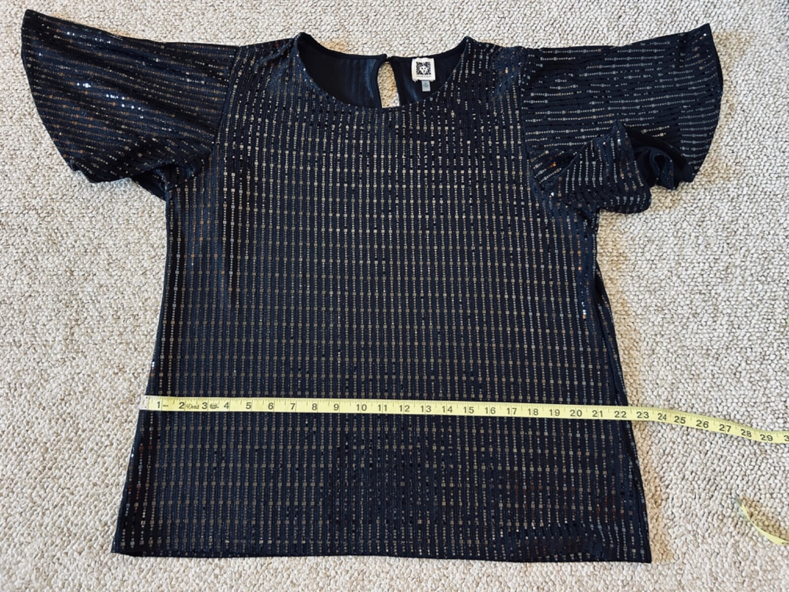 ANNE KLEIN Black Sequin Top with Flutter Sleeves,… - image 8