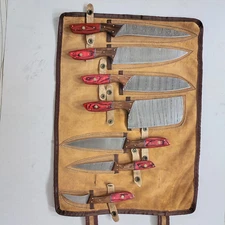 Custom Made Damascus Steel Professional Kitchen 7Pcs Knife set-1026 Rw, Blk & Rd
