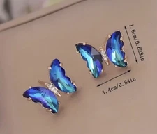 BLUE Glass Butterfly Stud Earrings - High Quality Thick