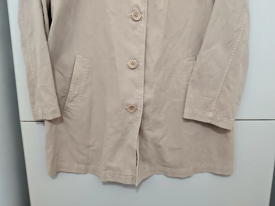 Chaqueta Eileen Fisher para mujer PL beige trinchera abotonada cáñamo algodón orgánico ligero Foto 2 de 4