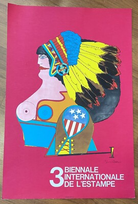 Original Richard Lindber 1970s Silkscreen Miss American Indian Poster 35  X 28 