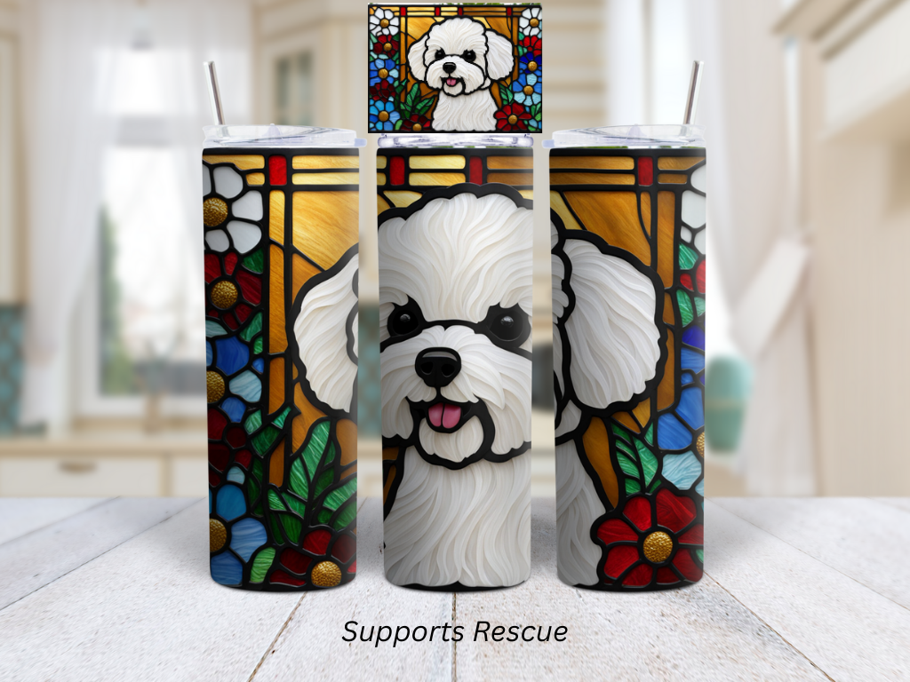 Stained Glass Bichon Frise Dog Vibrant 20 oz Stainless Steel Insulated Tumbler