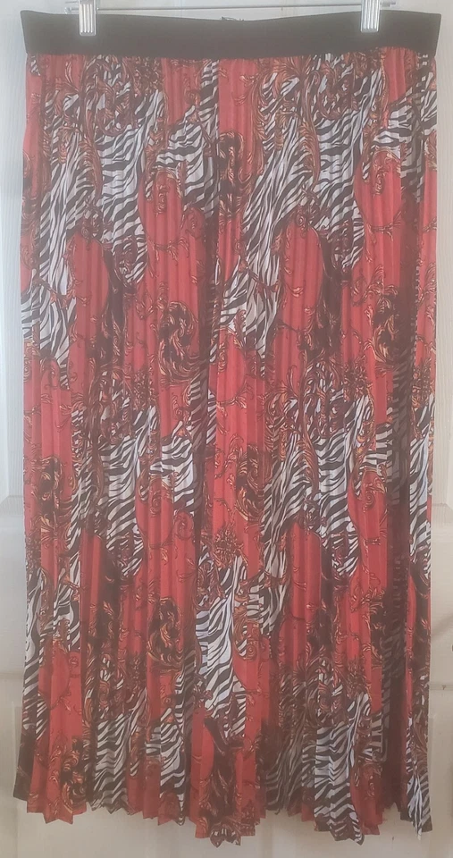 Peter Nygard Women's Size L Red Zebra Multi Print Accordion Fold Maxi Skirt - Image 2 of 4