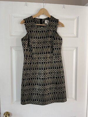 milly black and gold dress of New York Metallic Jacquard Sheath Size 6 style: IFW8012