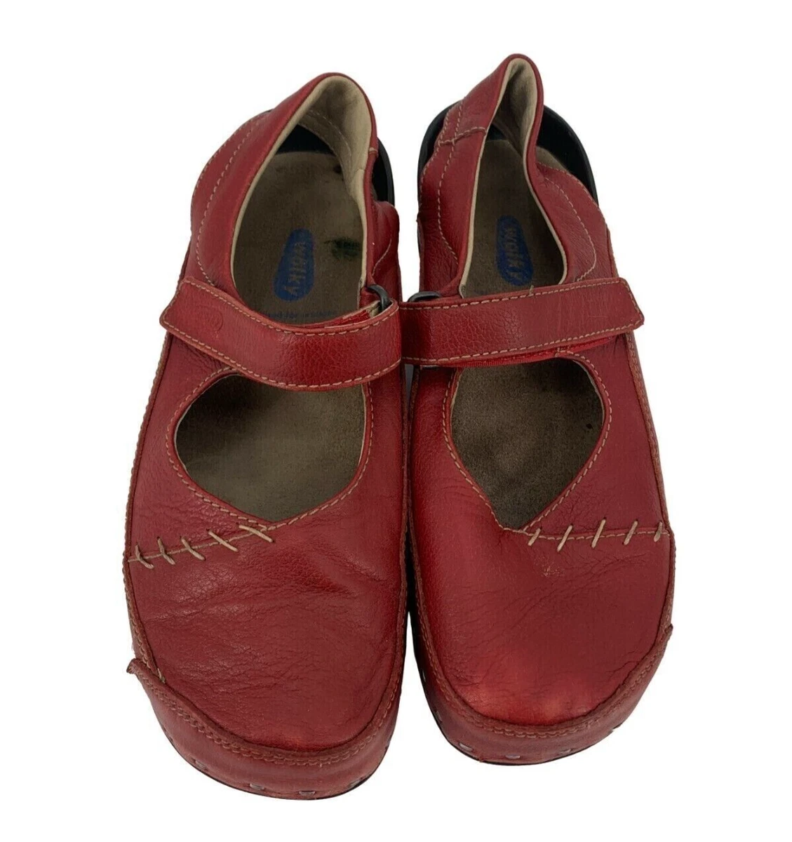 Wolky Strap Cloggy Red Leather Mary Jane Slingback Clogs Comfort
