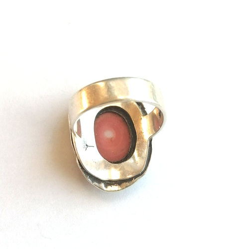 Designer Ring mit Koralle Silber 835 antik Schiene offen Größe 54 - 17 mm (3314) - Bild 5 von 5