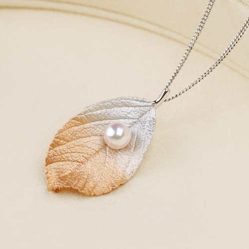 Baby Size 4.5-5mm White Akoya Saltwater Pearl Pendant 950 Sterling Silver Leaf - 第 1/10 張圖片