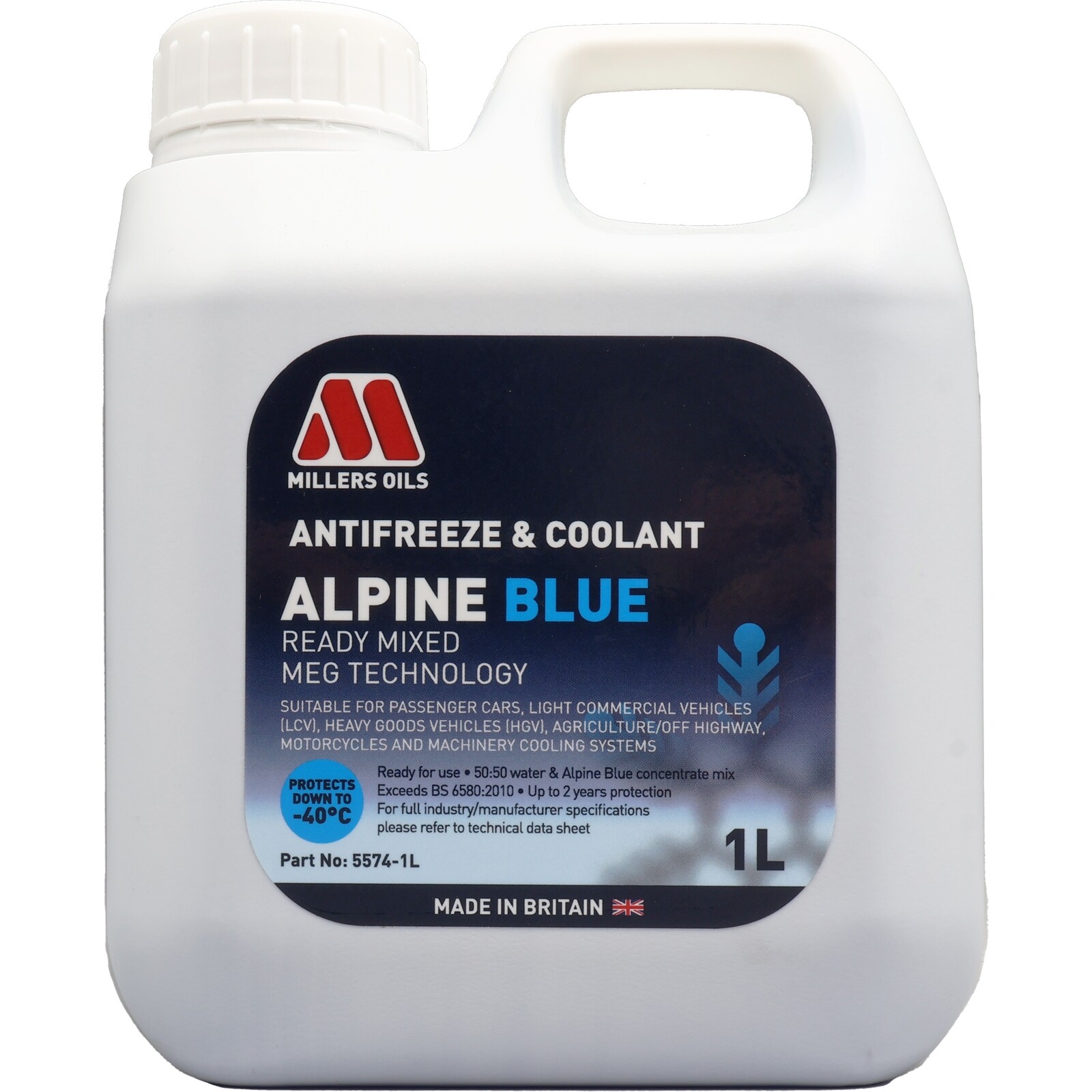 Millers Oils Alpine Blue Ready Mixed Antifreeze Coolant 1 Litre - Fast Shipping