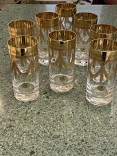 DAVID ORGELL 24 K GOLD LEAF DRINKING WATER  BEER  GLASS NEW/TAG SET  OF 8 $1500