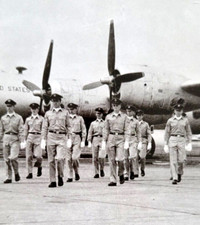 WWII Era US USAF Soldiers in Uniform on Tarmac Fighter Plane Orig Photo