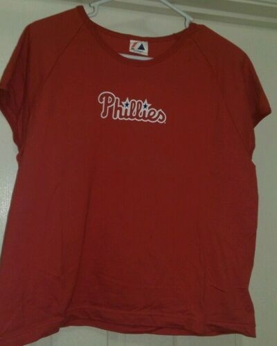 Majestic Womens Shirt Top Blouse Size XL X Large Red Phillies 26 Utley