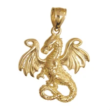 New 14k Yellow Gold Fairy Tale Dragon Pendant