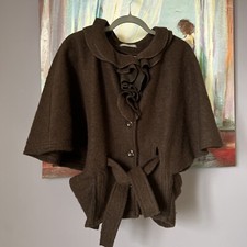Massimo Sz S-m Wool Blend Brown Ruffle Belt Jacket Made In Italy