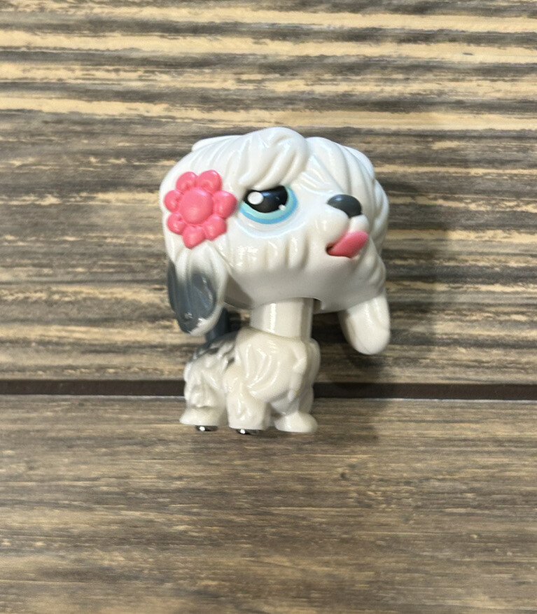 Littlest Pet Shop Magic Motion Sheepdog Dog White Gray Pull 
