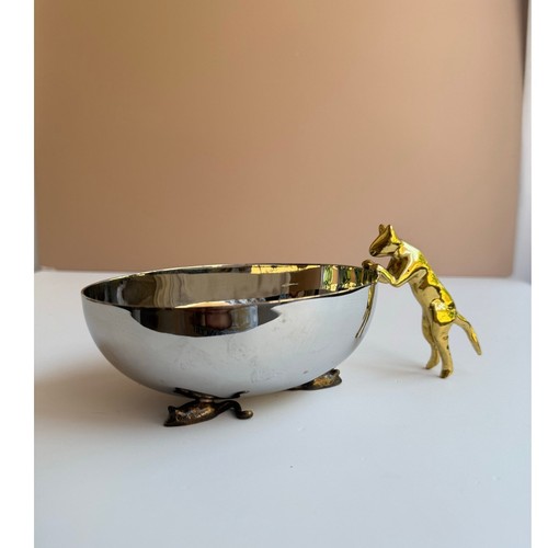 Michael Aram Cat & Mouse Bowl | Brass & Steel Serving Dish | Nut Candy Cheese