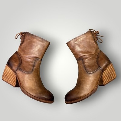 Kork-Ease Cherna Brown Leather Lace Up Back Side Zip Block Heel Ankle Boots 7M