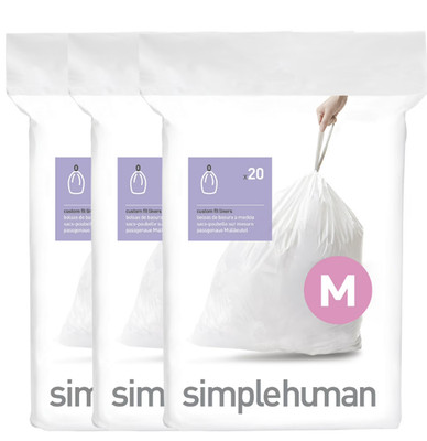 simplehuman Code M Custom Fit Drawstring Trash Bags, 60 Count, 45 Liter / 12 Gal