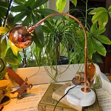 Marks & Spencer Curved Neck rose copper style Table Lamp Marble Base 60s Style