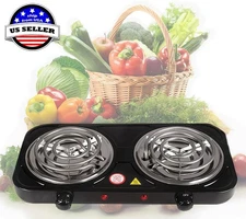 Portable Kitchen Electric Double Burner Hot Plate Cooktop Cooking Stove 2000W