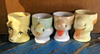 vintage retro ceramic novelty egg cups x 4 chicken, duck, dog collectable