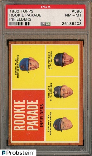 1962 Topps #596 Rookie Parade Infielders mit Joe Pepitone RC Rookie PSA 8 NM-MT