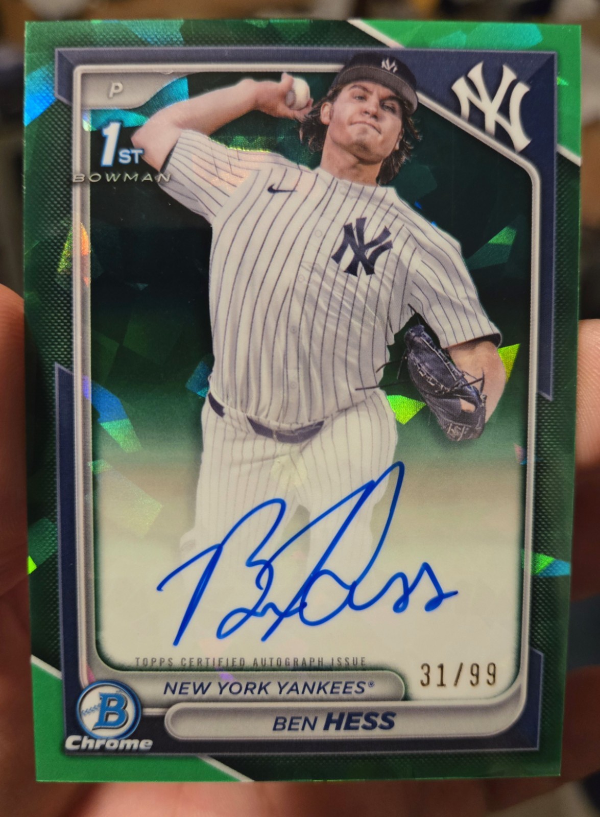 BEN HESS 2024 BOWMAN CHROME 1ST SAPPHIRE GREEN REFRACTOR AUTO /99