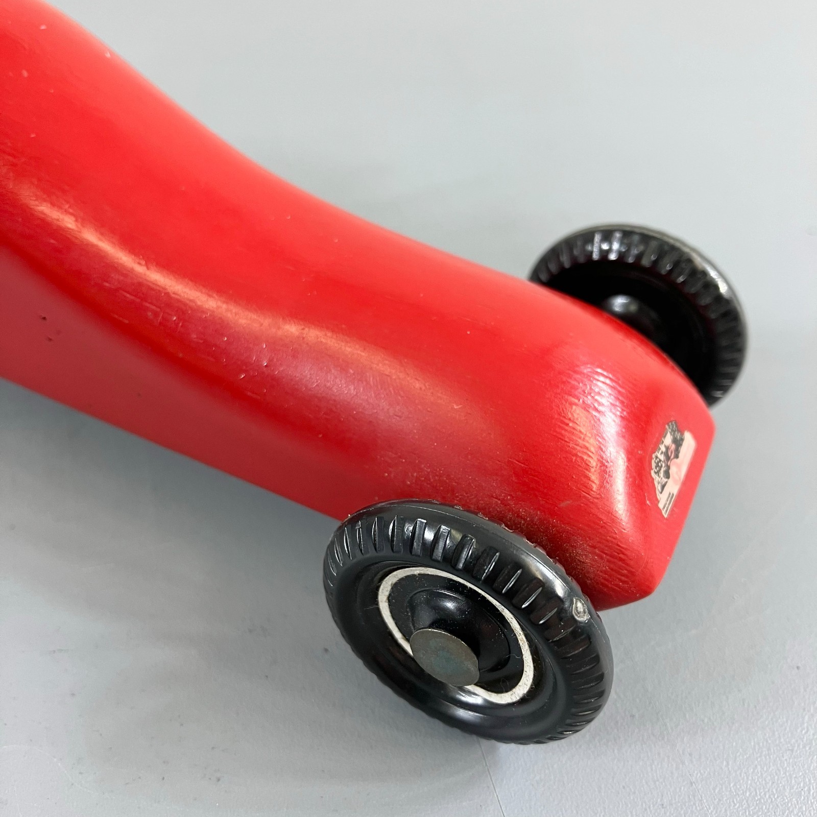 Handmade Custom Pinewood Derby Race Car Red, Vintage 1960s w Decals