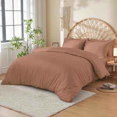DOZ 100% Long Staple Cotton Duvet Cover Set, Soft Sateen Weave, Smooth,