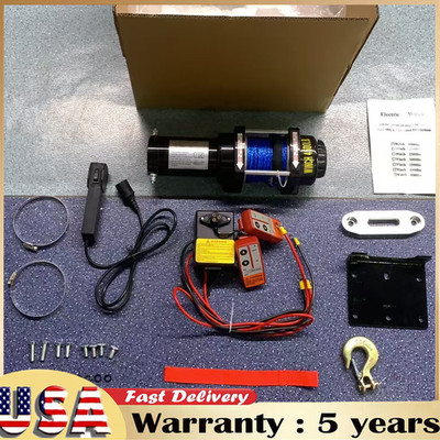4500LBS Winch Electric Cable Winch Synthetic Rope For 4WD ATV UTV Off Road Nqneg