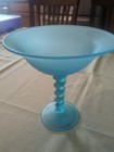 TIFFIN GLASS CO. SATIN SKY BLUE HIGH FOOTED COMPOTE C. 1920S-1930S. FROSTED — photo 1