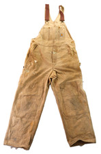 Vintage 90s CARHARTT USA R01 38 x 30 Brown Canvas Double Knee Carpenter Overalls