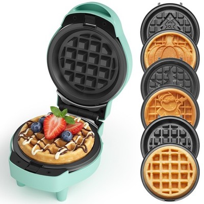 6 in 1 Mini Waffle Maker - Removable Plates for Waffles, Eggs & More - Includ...