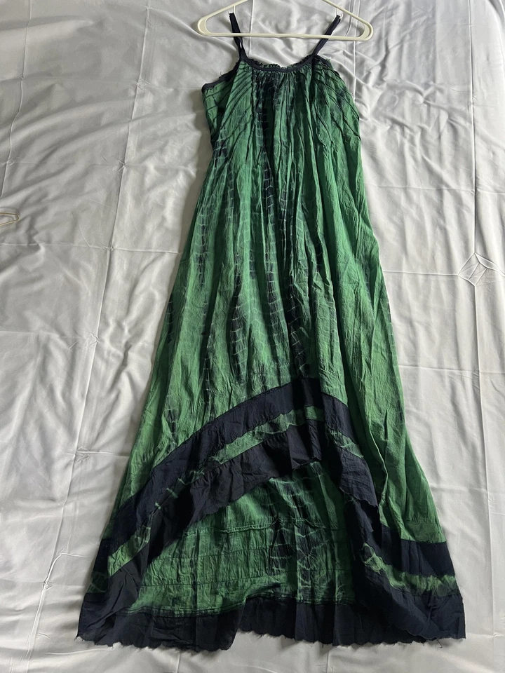 Платье Raviya женское маленькое зеленое галстук краситель макси богемное гофрированный хлопок ремешок для спагетти - Изображение 4 из 4