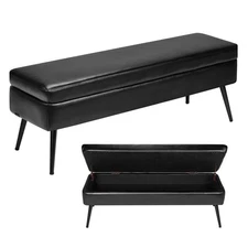 Uimoso PU Leather Storage Ottoman Bench Shoe Seat with Storage & Metal Leg Black