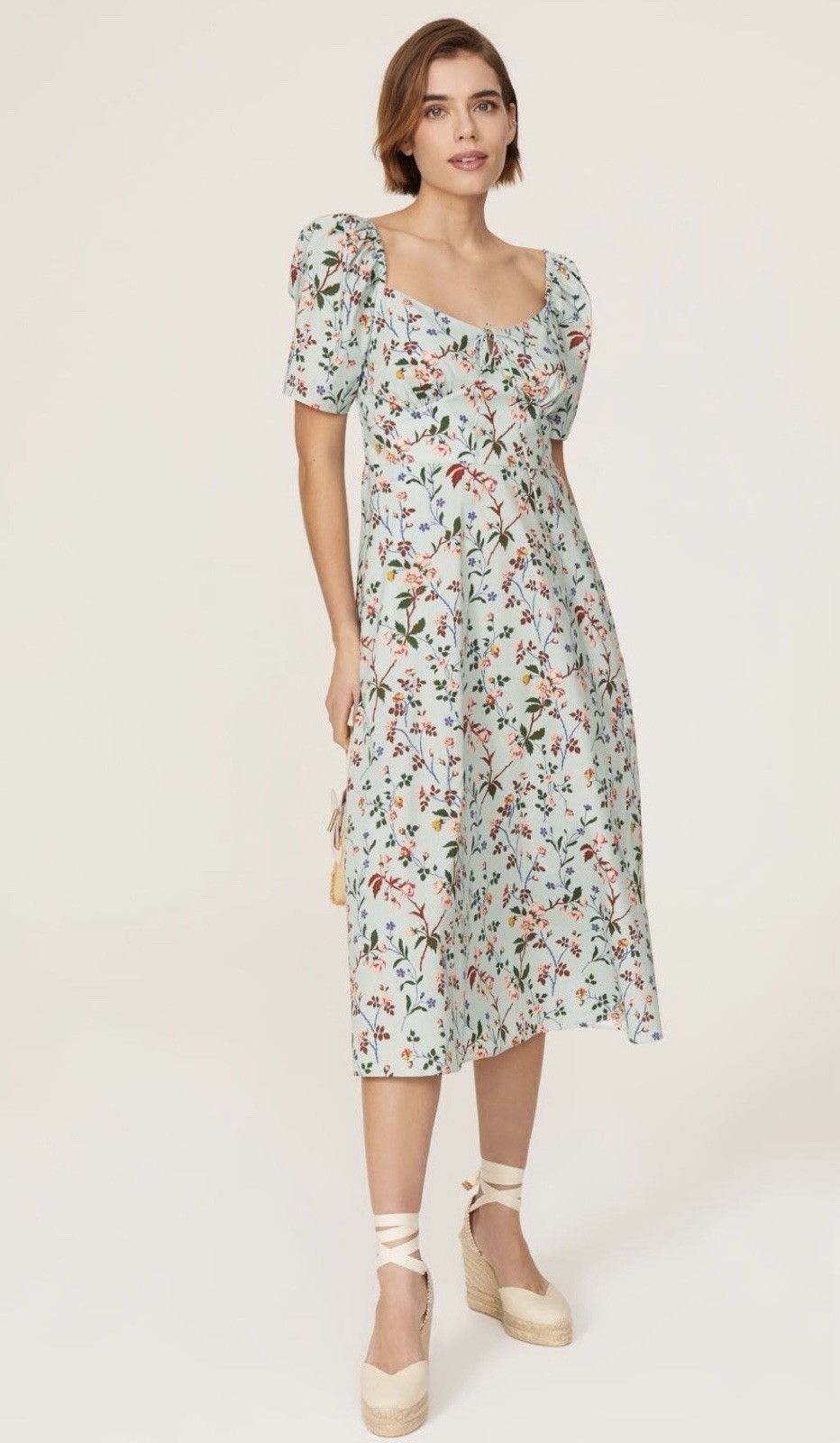 L.K. Bennett Floral Dress Size 10 tear on back below smocking-see pic