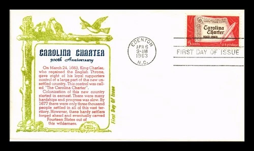 DR JIM STAMPS US COVER CAROLINA CHARTER 300TH ANNIVERSARY FDC KHOL KRAFT