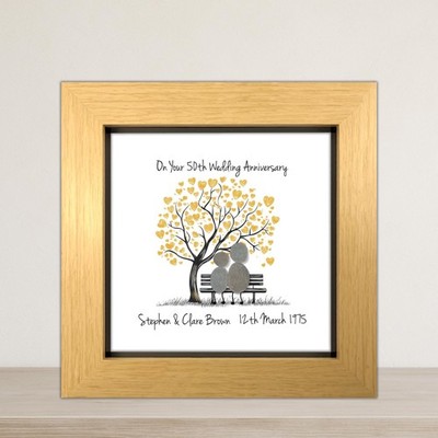 Personalisiertes Geschenk 50. Hochzeitstag Kiesel Kunst 6 Zoll Andenken Gold