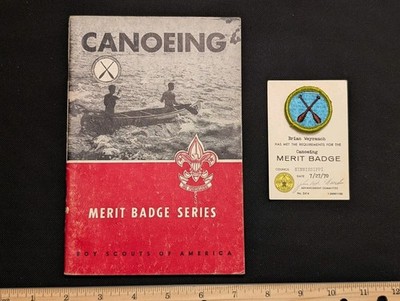 Vintage Boy Scouts BSA Canoeing Merit Badge Set - 1970 Booklet, Card, & Patch