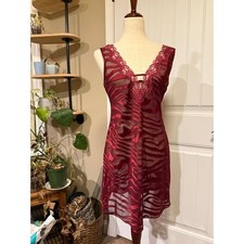 Expressions by California Dynasty Sheer Zebra Print Slip Dress Burgundy Small