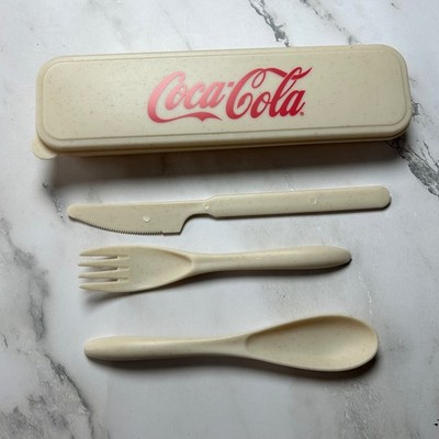 Coca-Cola Eco-Friendly Wheat Straw Travel Utensil Set Cream Red Logo New in Box