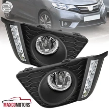 Fog Lights Fits 2015-2017 Honda Fit Clear LED DRL Driving Bumper Lamps w/ Switch