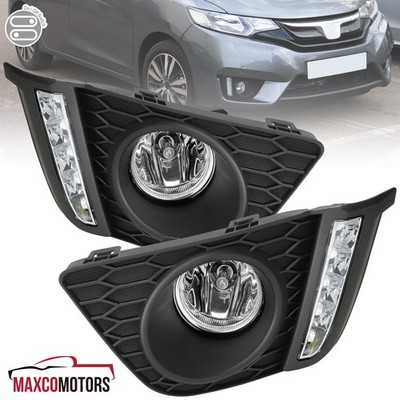 Fog Lights Fits 2015-2017 Honda Fit Clear LED DRL Driving Bumper Lamps w/ Switch