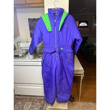 Vintage 90s New Moves Sport Purple Neon Green Ski Snowsuit Jumpsuit Size 16 1/2