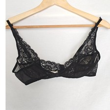 Victoria's Secret Lace Bra 38C Black Vintage 80s Gold Label Floral Mesh