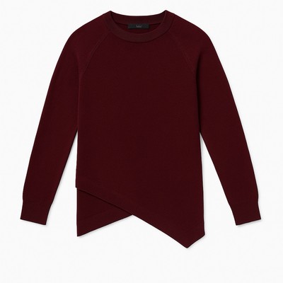 Hugo Boss Burgundy Sweater M   Asymmetrical Hem Knit Pullover   New Without Tags