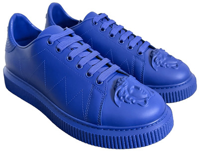 NIB Versace Medusa Head Logo Toe Royal Blue Leather Low Top Sneakers 42.5 $1250