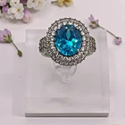 Statement Oval London Blue CZ with Accents 925 Sterling Cocktail Ring, 7.5