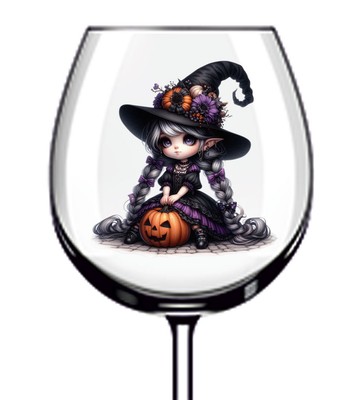 12x bunte Halloween Blumen Hexe Vinyl Aufkleber Abziehbild Weinglas Flasche Tasse