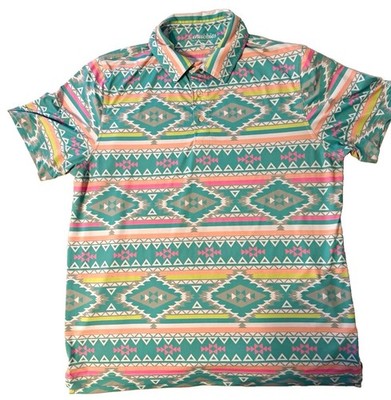 Chubbies Men s L Geometric Short Sleeve Polo Shirt Green Pink White Yellow