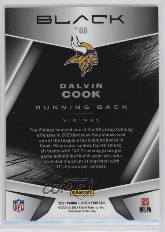 2021 Panini Black Silver /75 Dalvin Cook #68 - Image 2 of 2